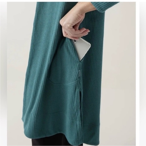 Athleta Oversized Harmony Pose Wrap Ribbed Hoodie Cardigan Teal Size XXS - Picture 7 of 7